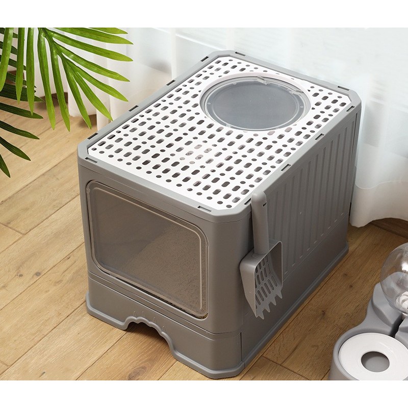 Cat Litter Box, Foldable Top Entry Covered Cat Litter Box with Lid , Easy  Clean No Smell