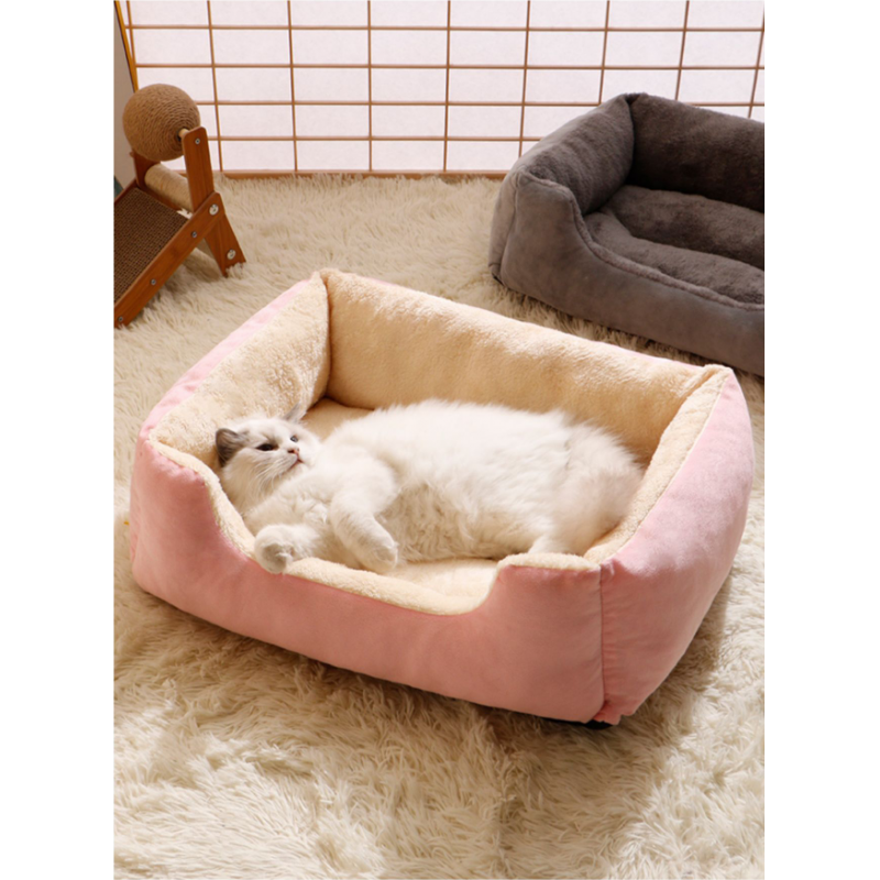 Rectangle Plush Dog Bed Cat Bed Self-Warming Pet Bed, Pink