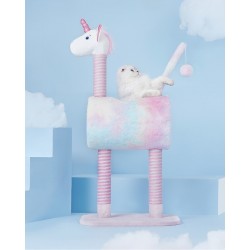 Cat Tree, Creative Unicorn Shaped cat Scratching Frame, Tunnel cat Playhouse, Kitty condo with Amusing Stick.